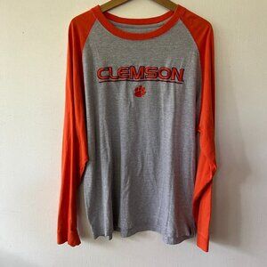 Clemson Tigers Long Sleeve Baseball T-shirt Mens Large Orange Grey Embroidered
